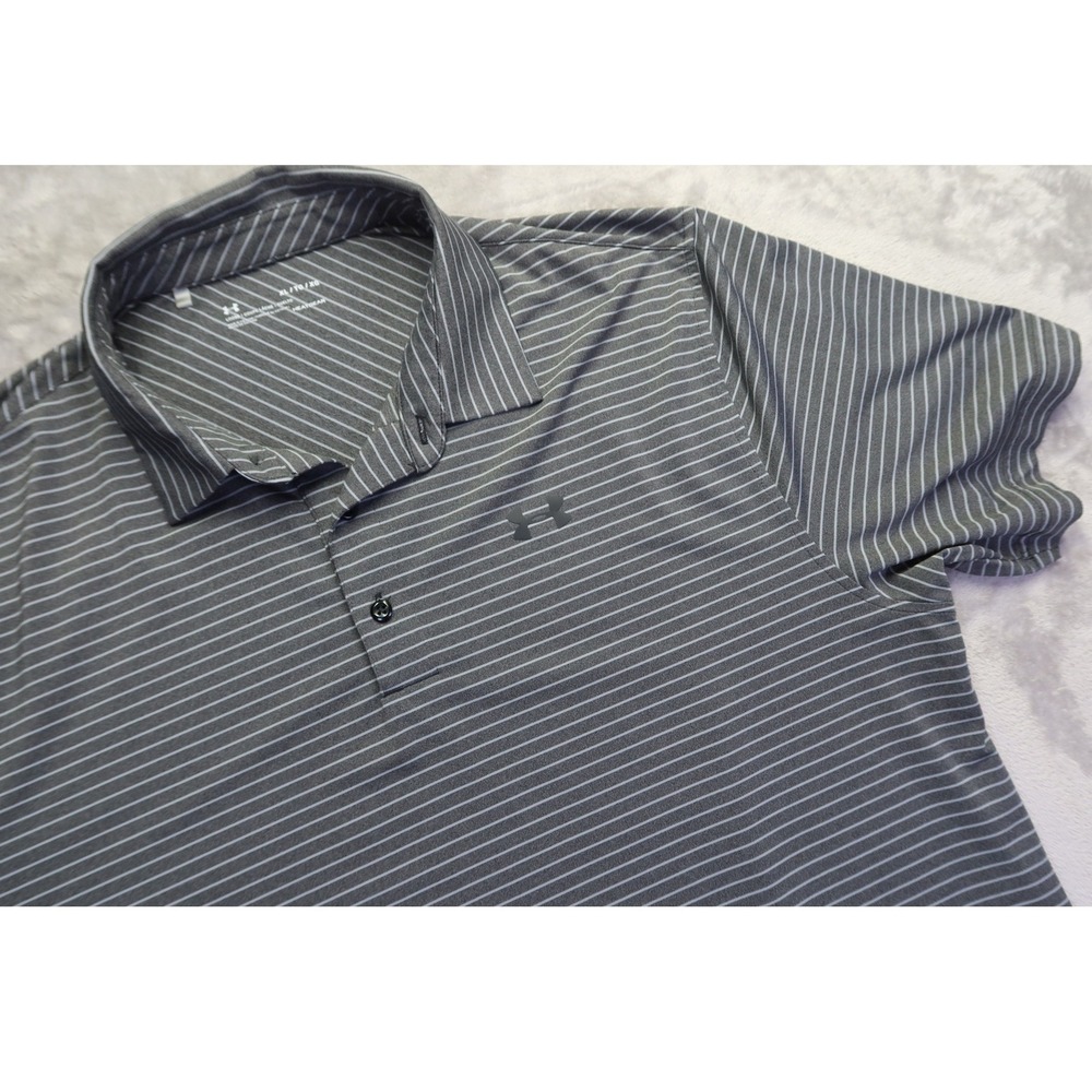 Under Armour Men's XL HeatGear Striped Polo Shirt Charcoal Grey Loose‎ Fit